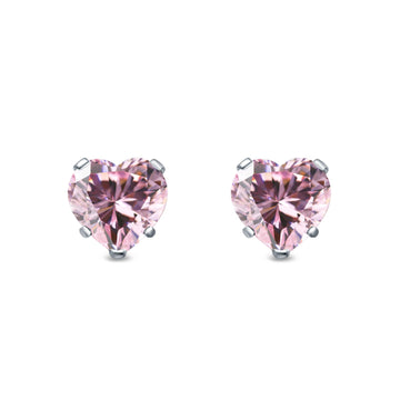 Heart Stud Earrings Simulated Pink CZ 925 Sterling Silver (4mm-8mm)
